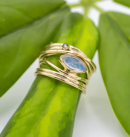 Brass Bramble Ring with Faceted Moonstone |