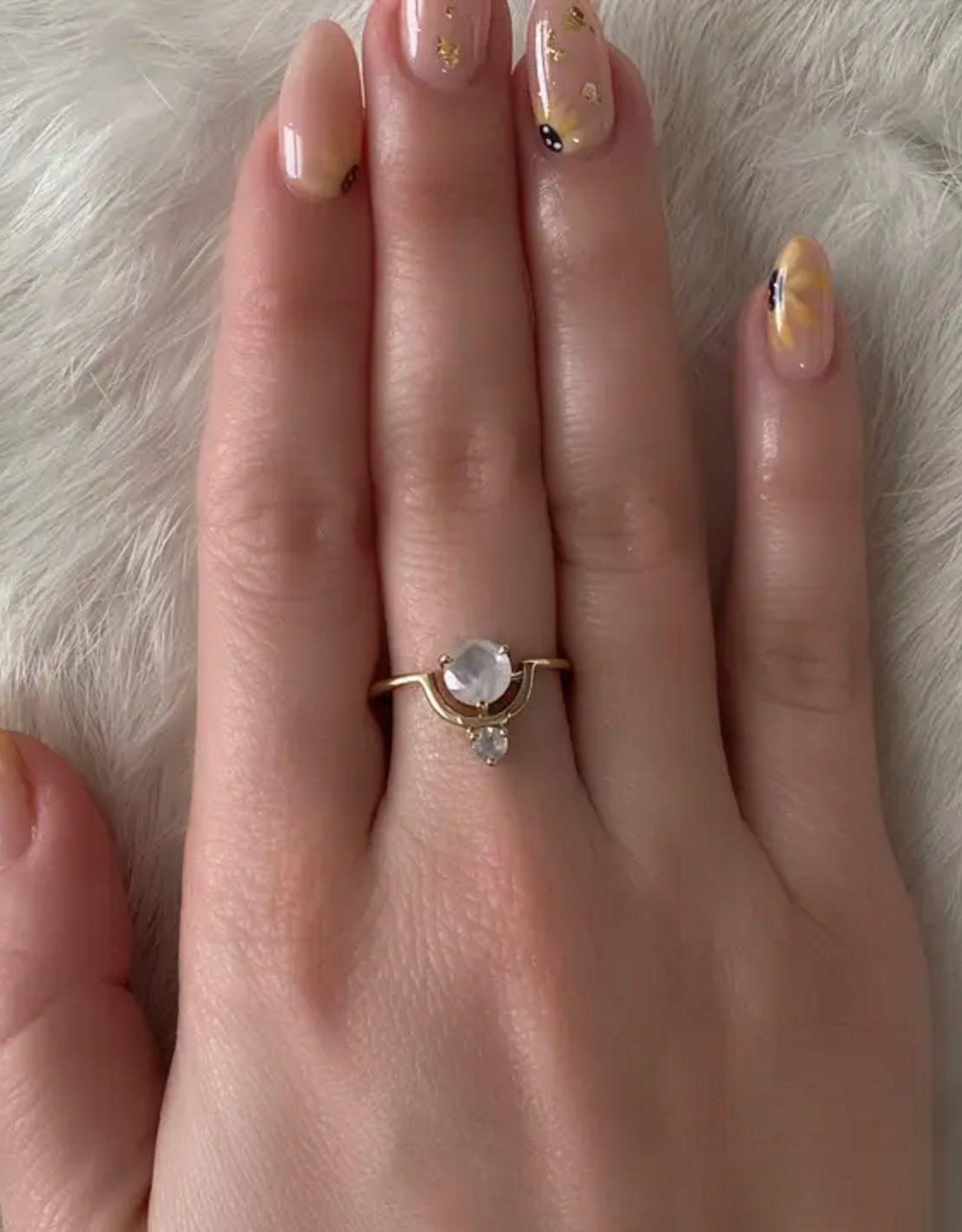 Brass Cradled Moonstone Ring |