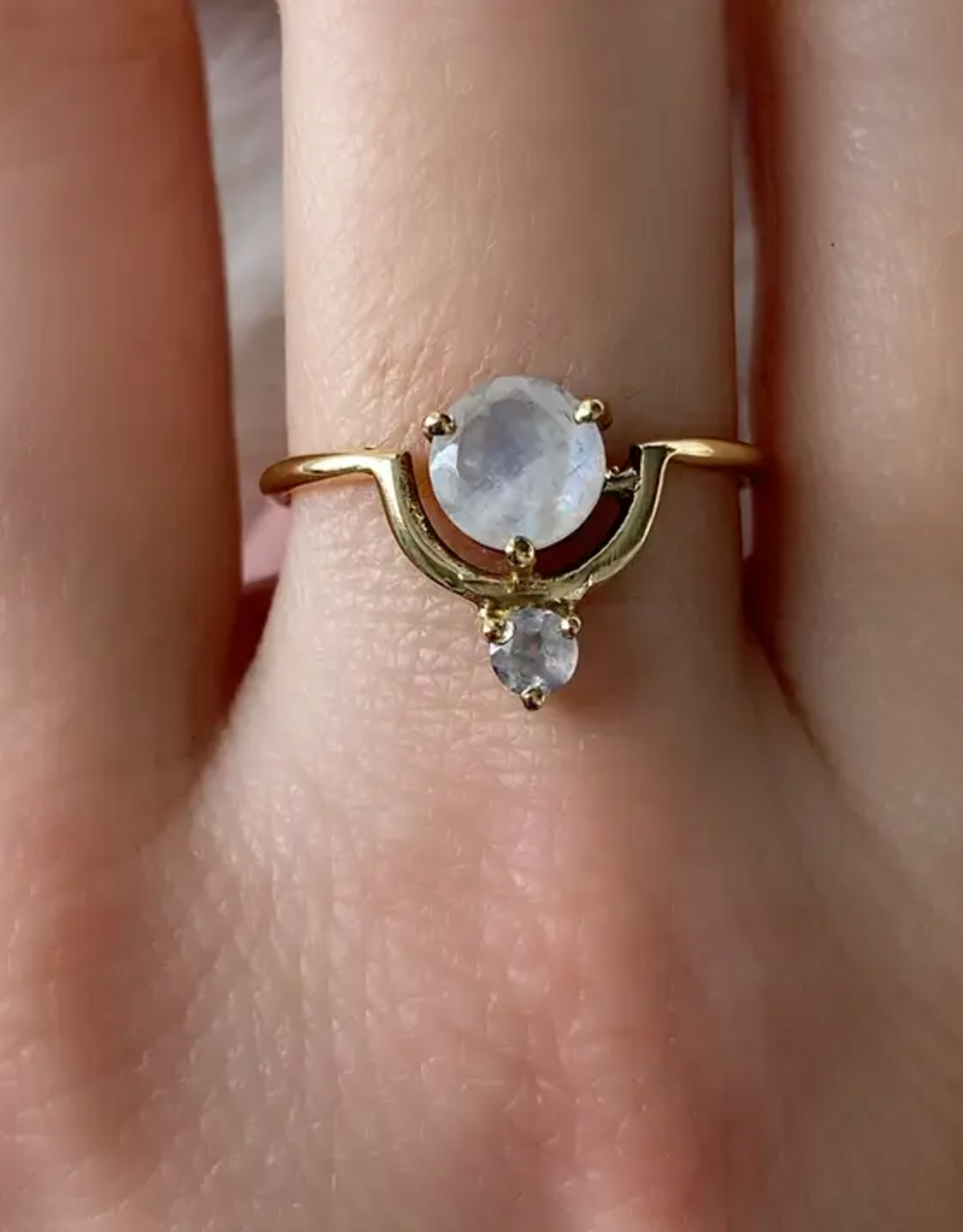 Brass Cradled Moonstone Ring |