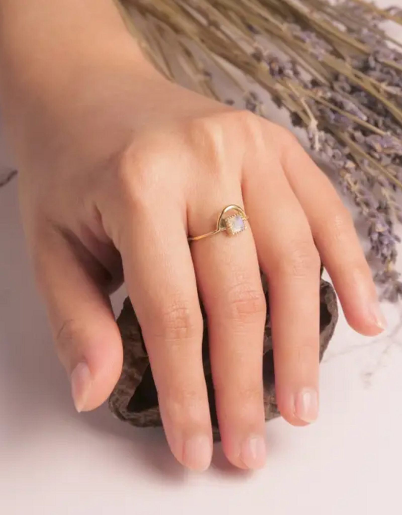 Brass Moonstone Loop Ring |