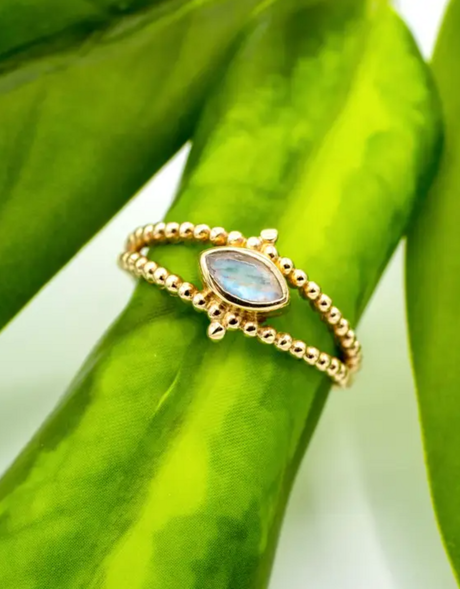 Brass Spotted Band Moonstone Ring |