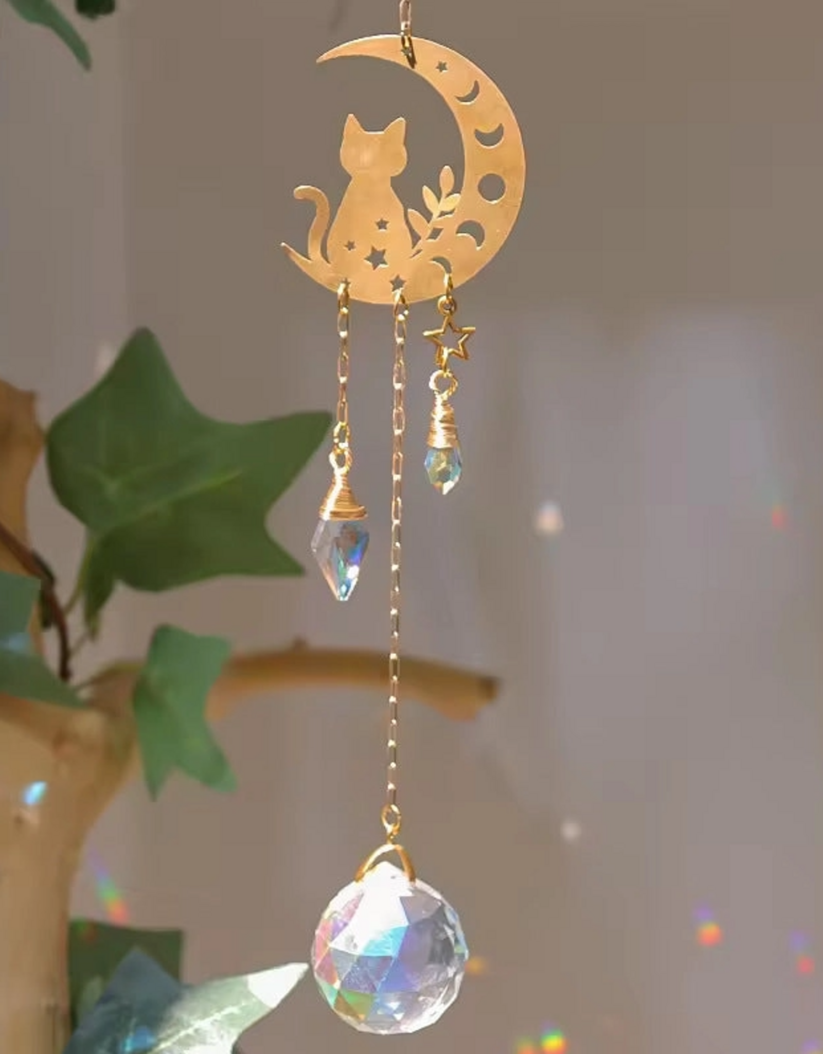 Golden Moon Mushroom Crystal Wind Chime
