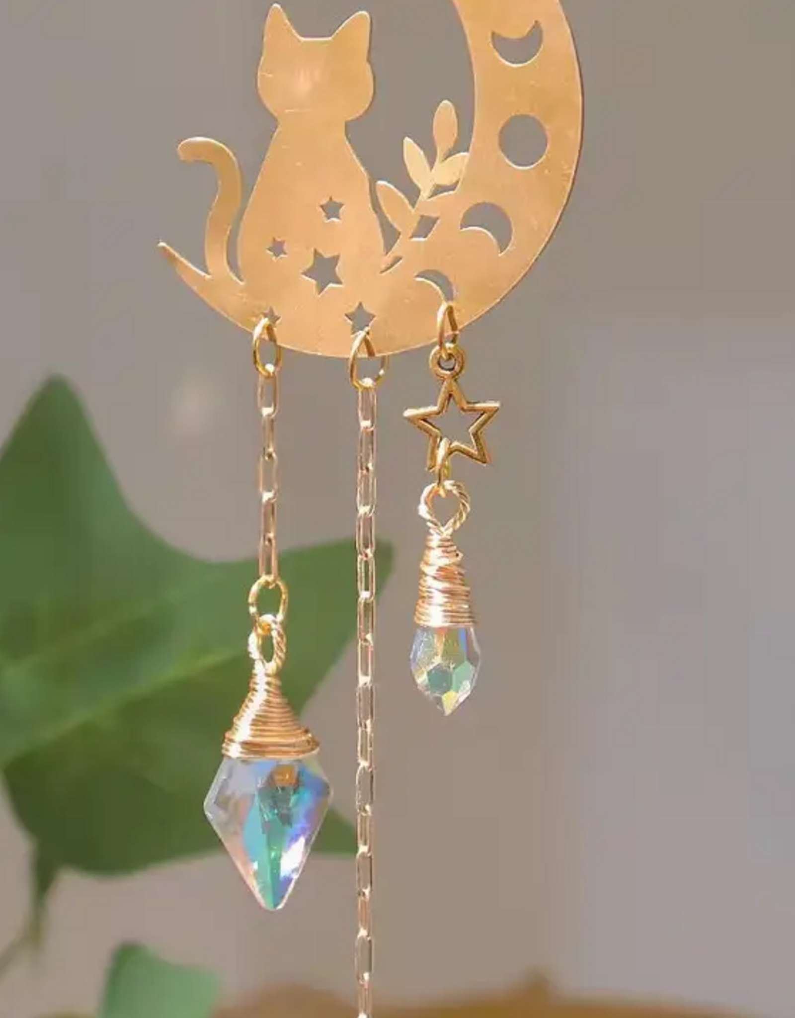 Golden Moon Mushroom Crystal Wind Chime