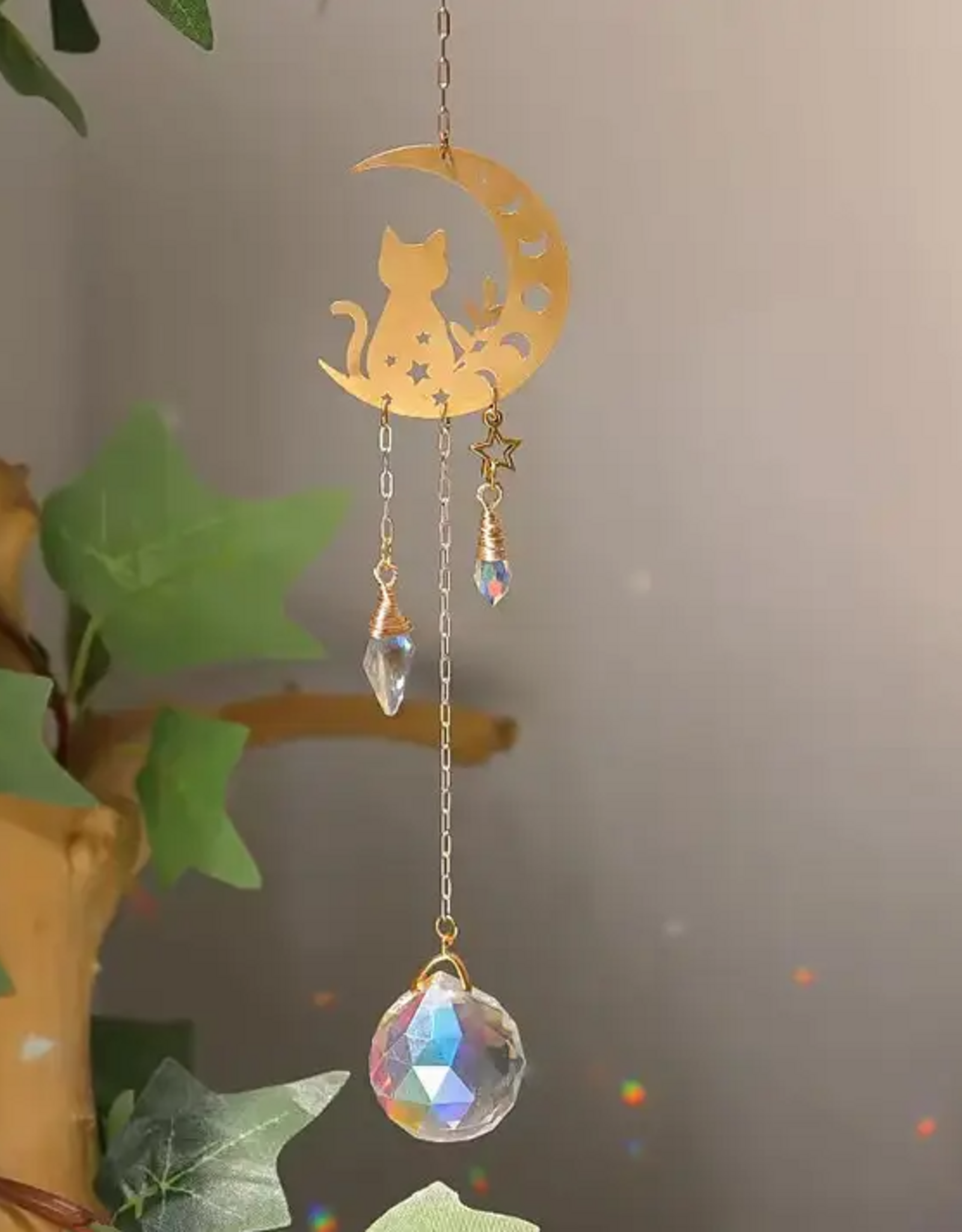 Golden Moon Mushroom Crystal Wind Chime