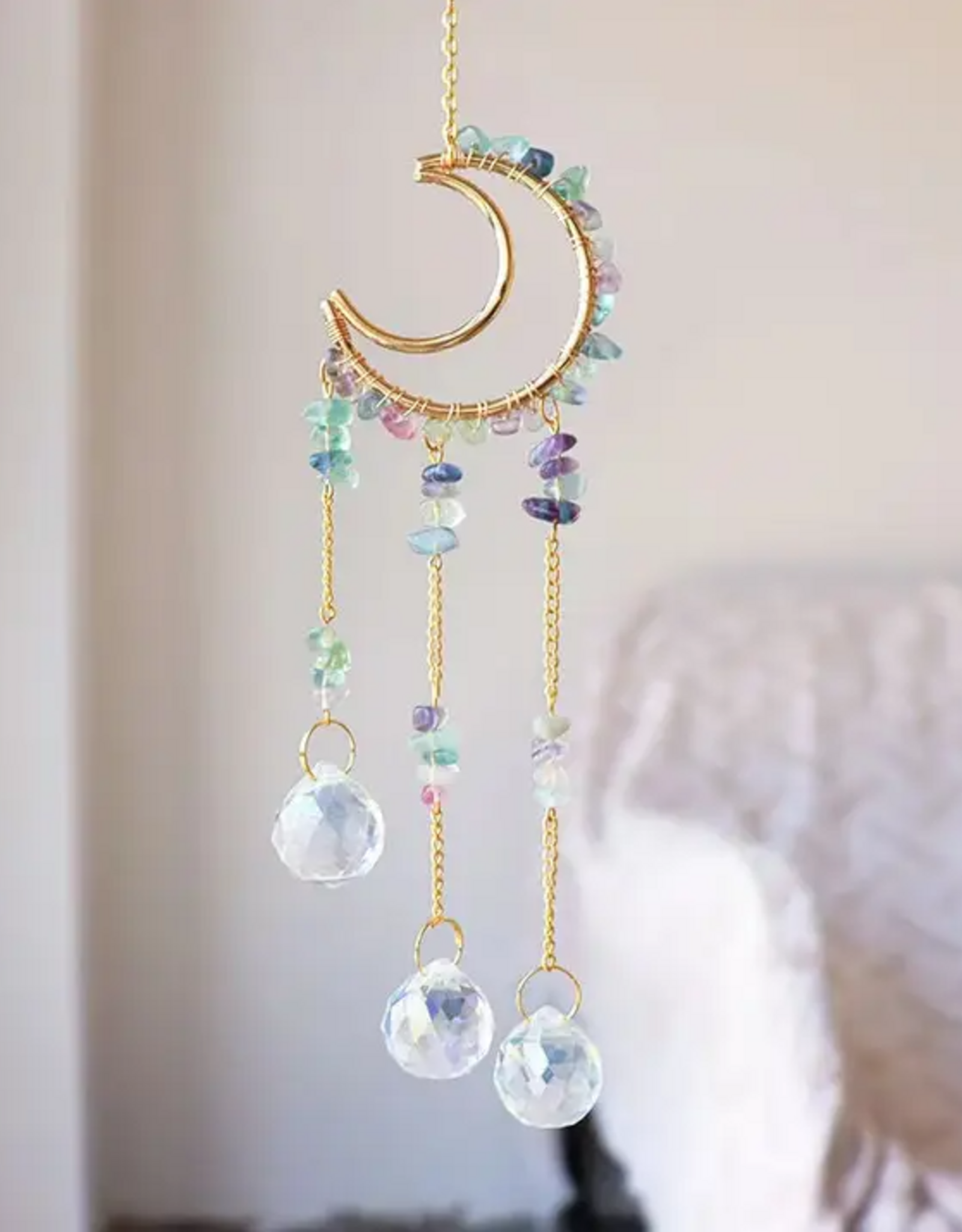 Handcrafted Crystal Moon Wind Chime Room Decor