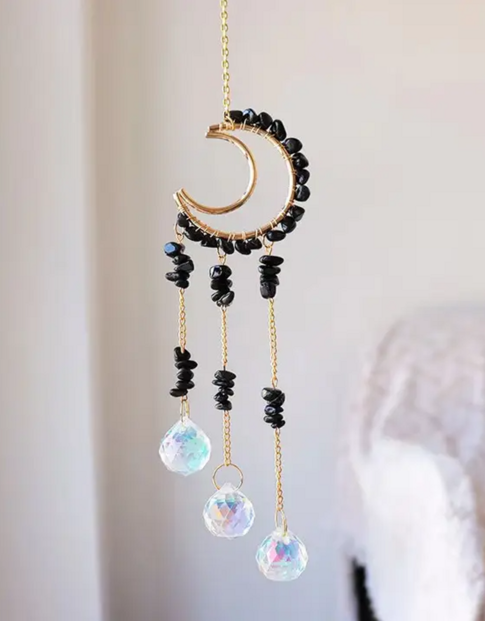 Handcrafted Crystal Moon Wind Chime Room Decor