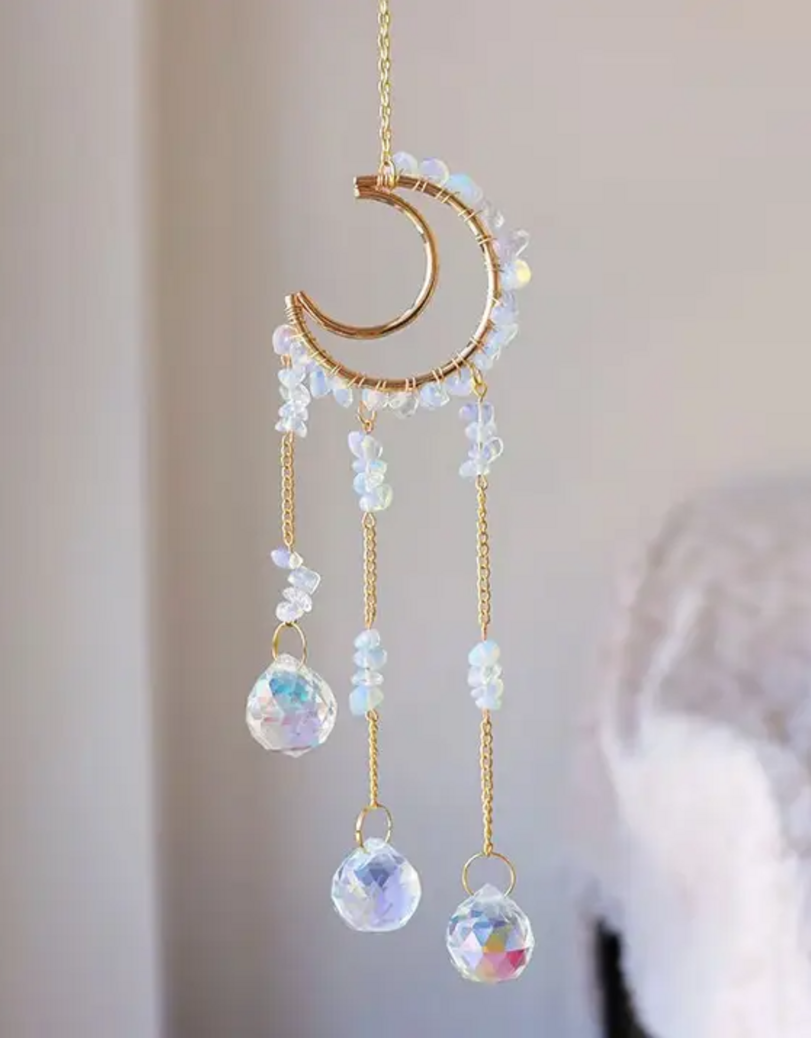 Handcrafted Crystal Moon Wind Chime Room Decor