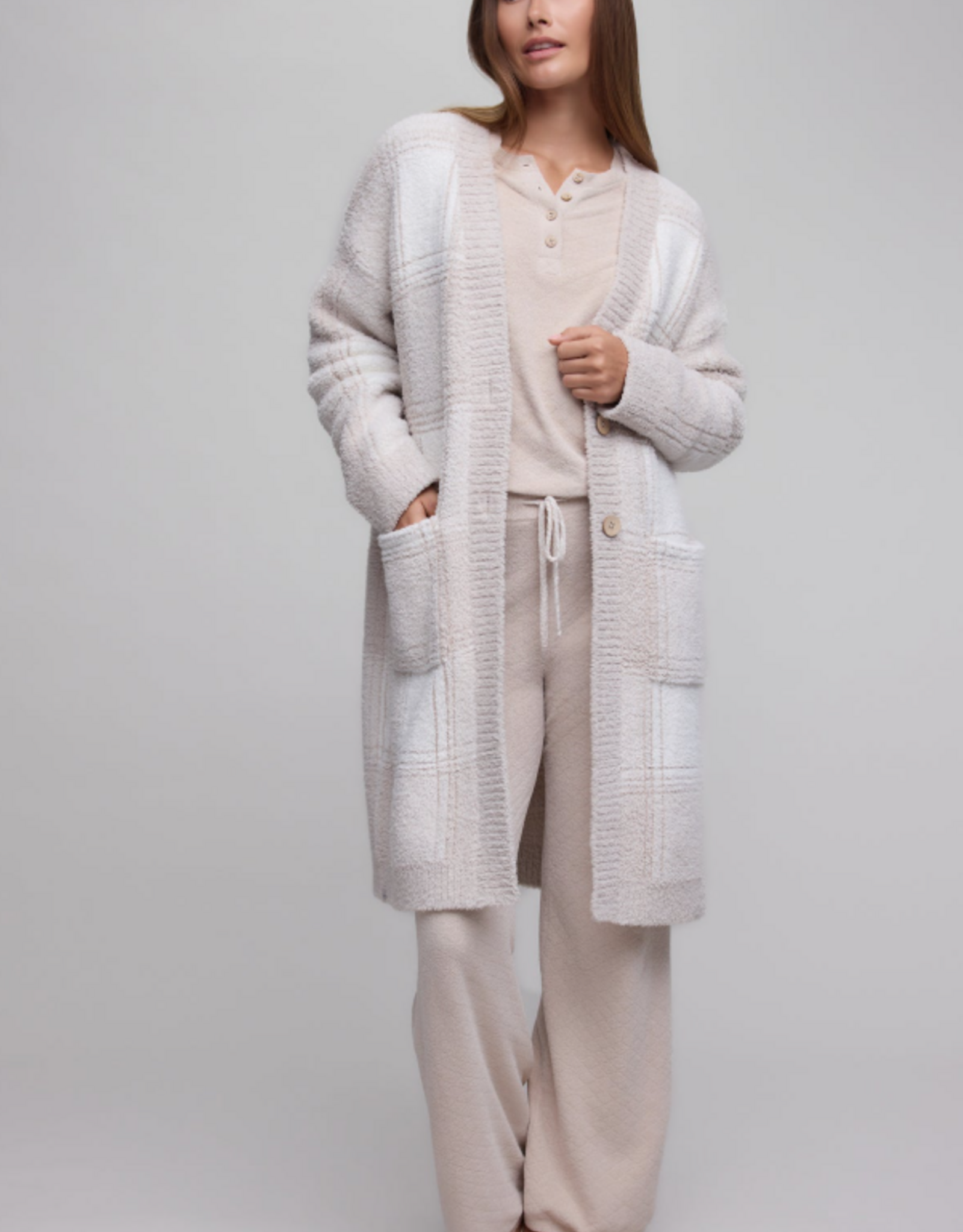 CozyChic Cotton Buffalo Plaid Long Cardigan