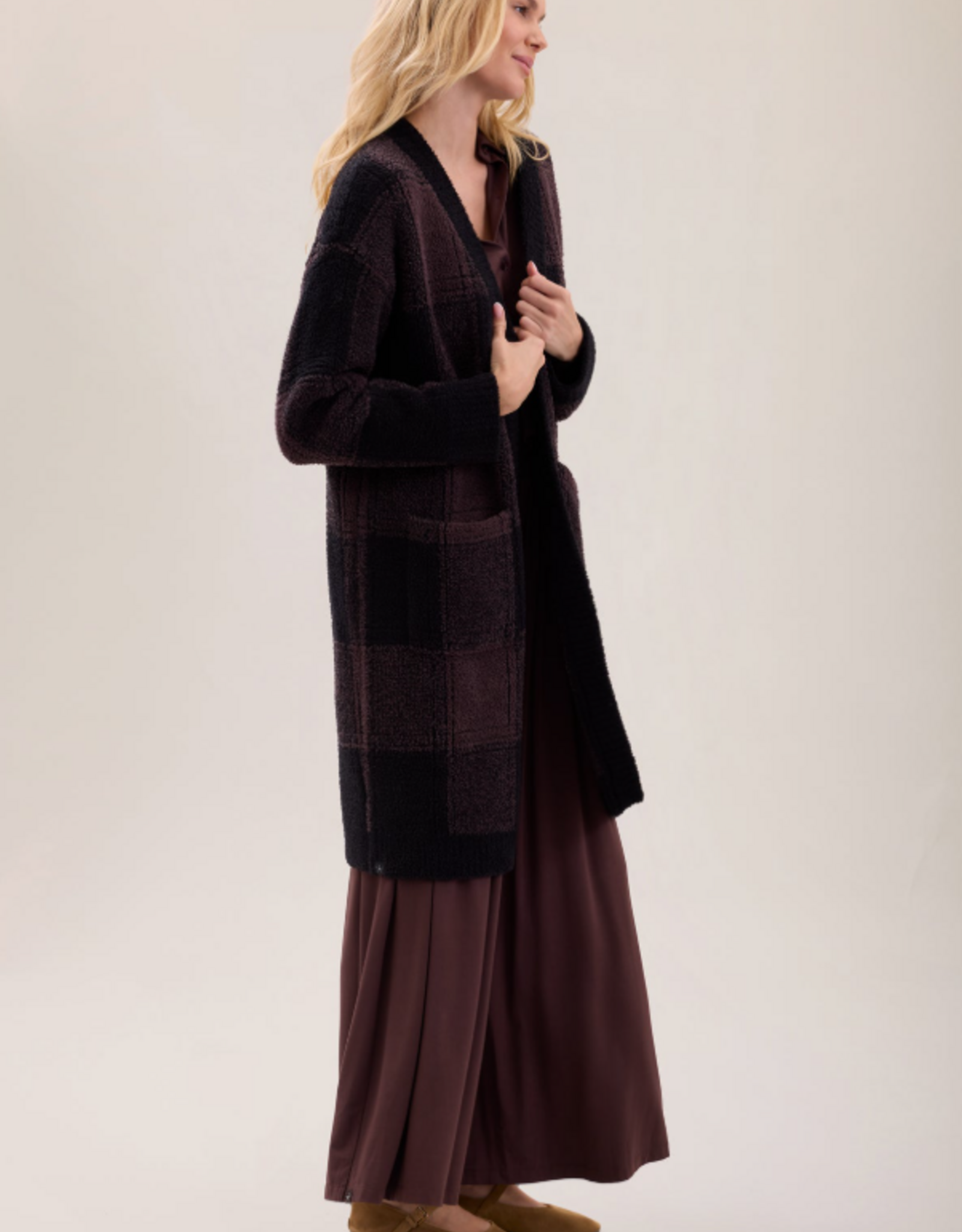 CozyChic Cotton Buffalo Plaid Long Cardigan