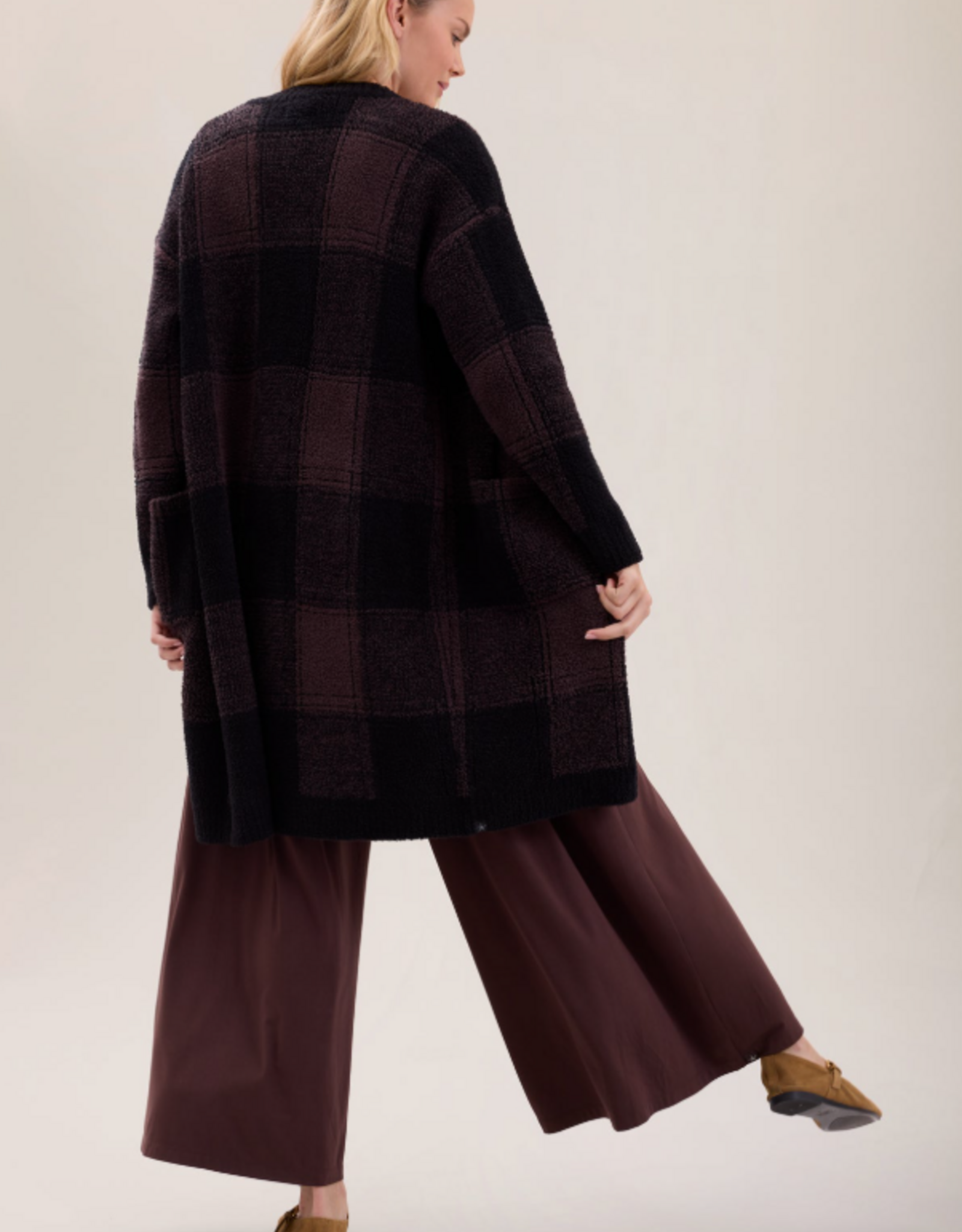 CozyChic Cotton Buffalo Plaid Long Cardigan