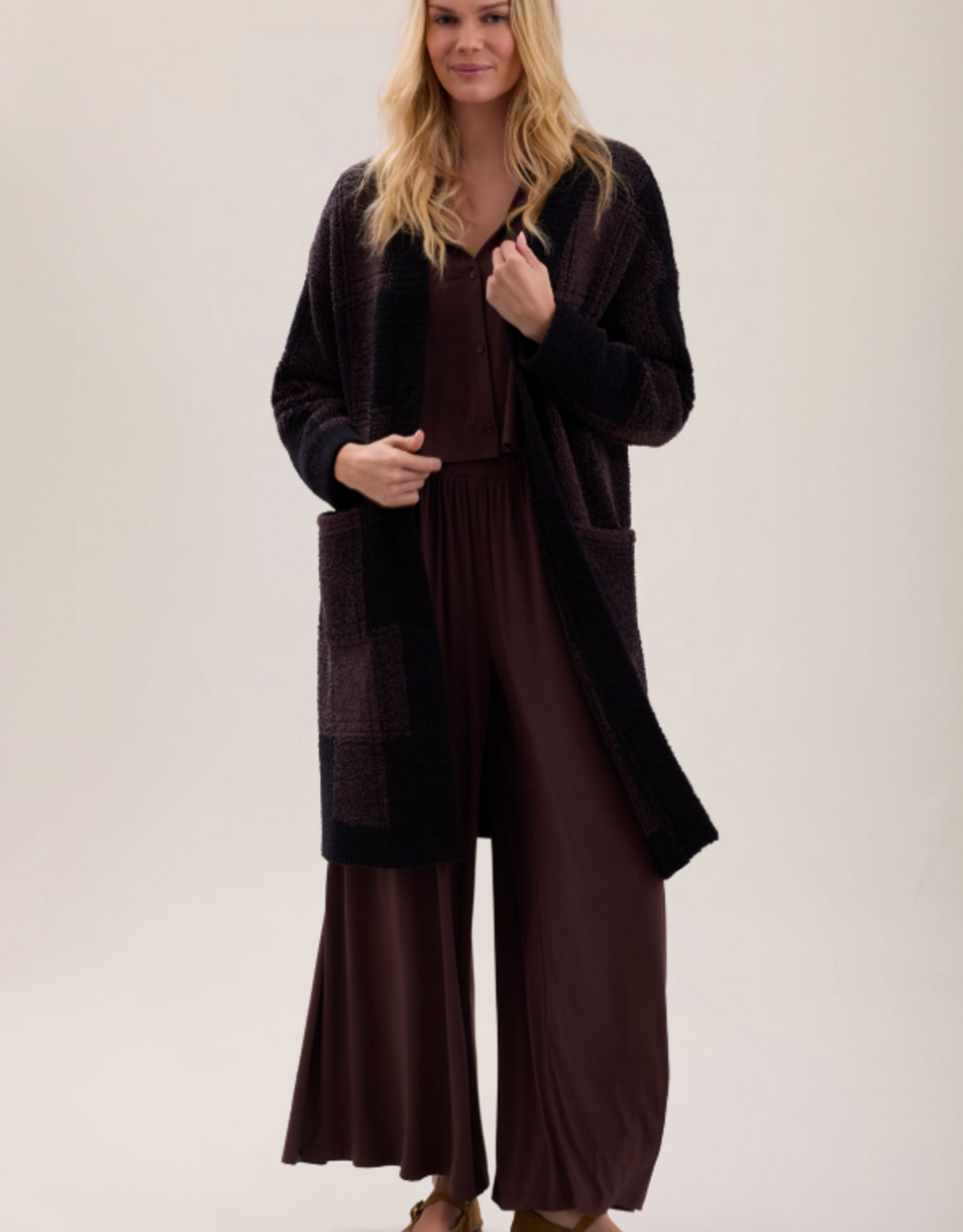 CozyChic Cotton Buffalo Plaid Long Cardigan