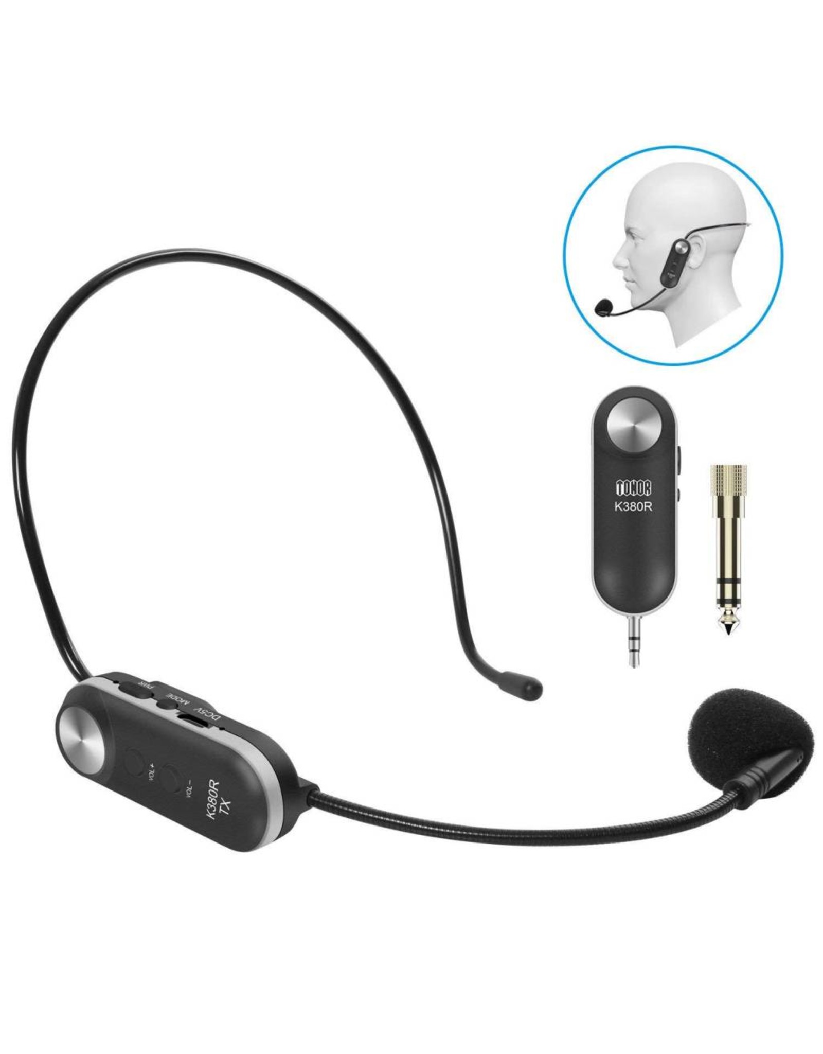 Amazon Mini Bus / Taxi - Wireless UHF Microphone Headset  MIC 10 Channel Rechargeable  with 3.5mm Plug Receiver Black Mini Bus PA Systems