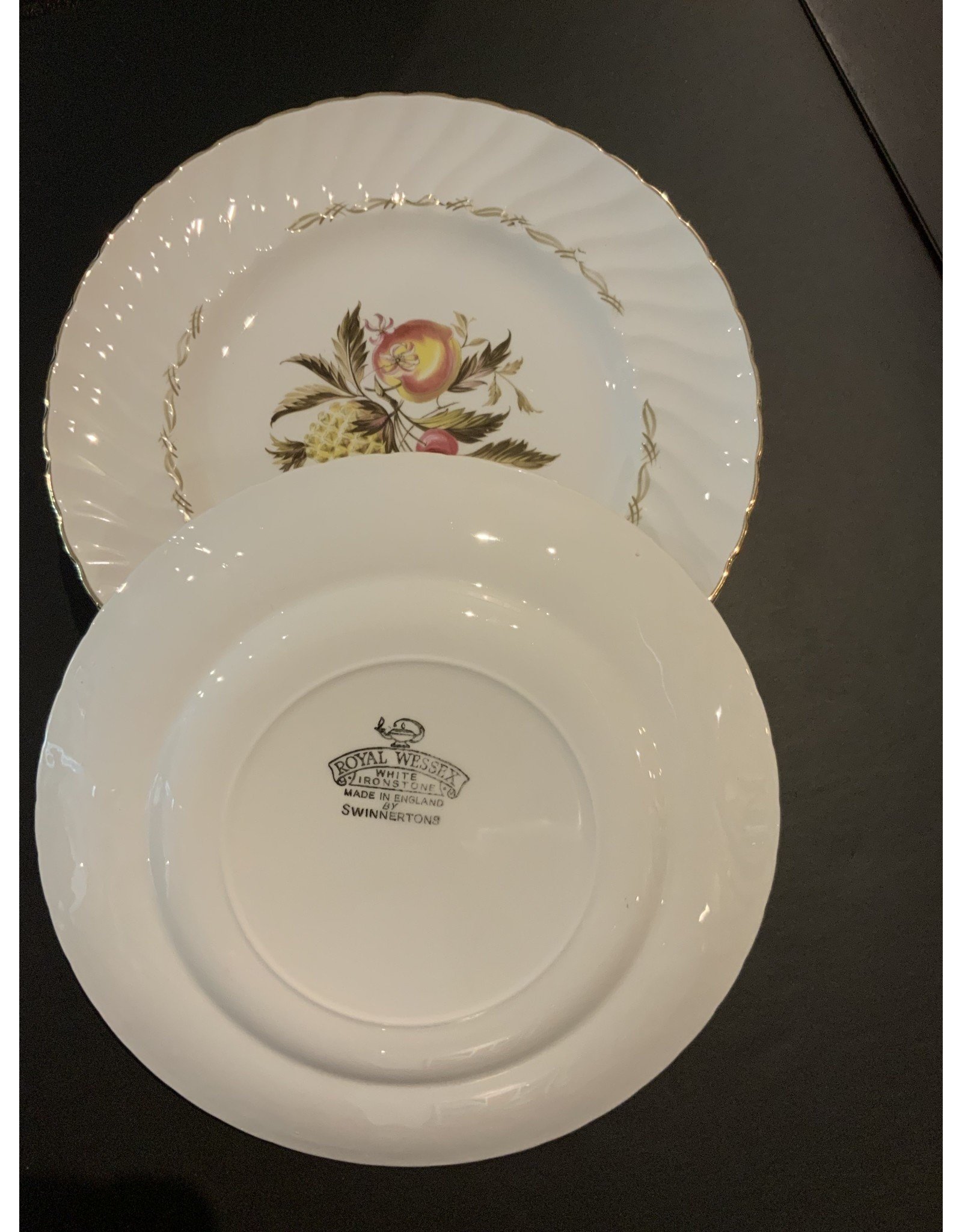 SPV Set of 8 Royal Wessex White ironstone dinner plates and 5 Teacups, saucers and creamer