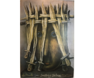 絵画 SILVER SCREEN STARS Xu Gu, Squirrel on Inkstone | 虛谷松鼠水墨絹本團扇面鏡框