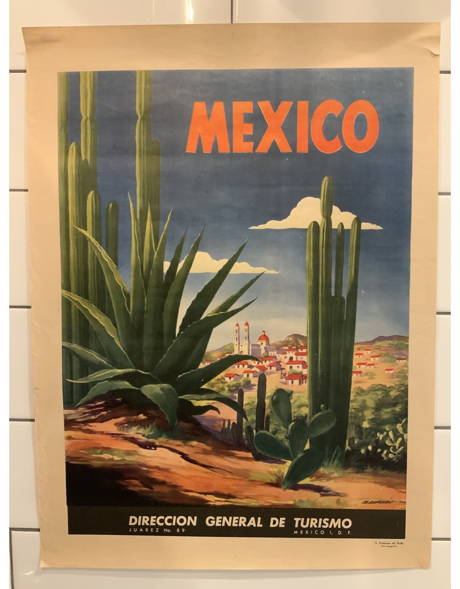 SPV 1940's Original Vintage Art Deco Cactus Mexico Travel Poster