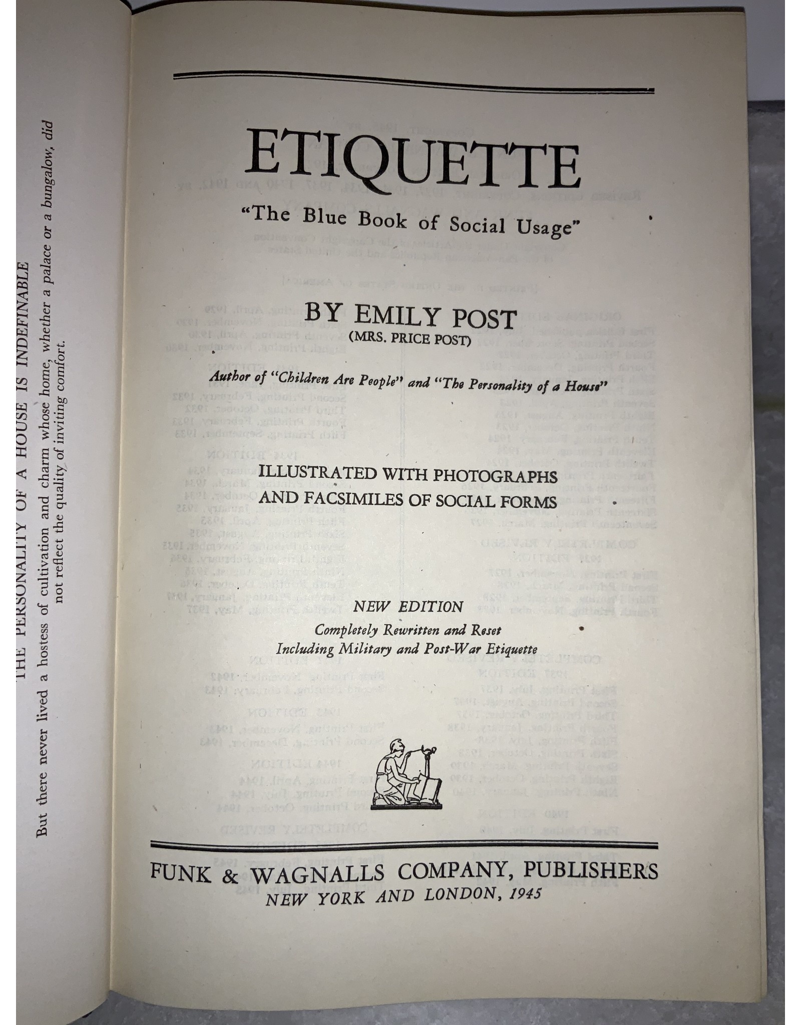 SPV Vintage 1945 Etiquette Book By Emily Post