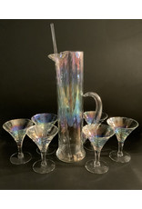 West Virginia Glass Draping Rainbow Iridescent Cocktail Pitcher Set