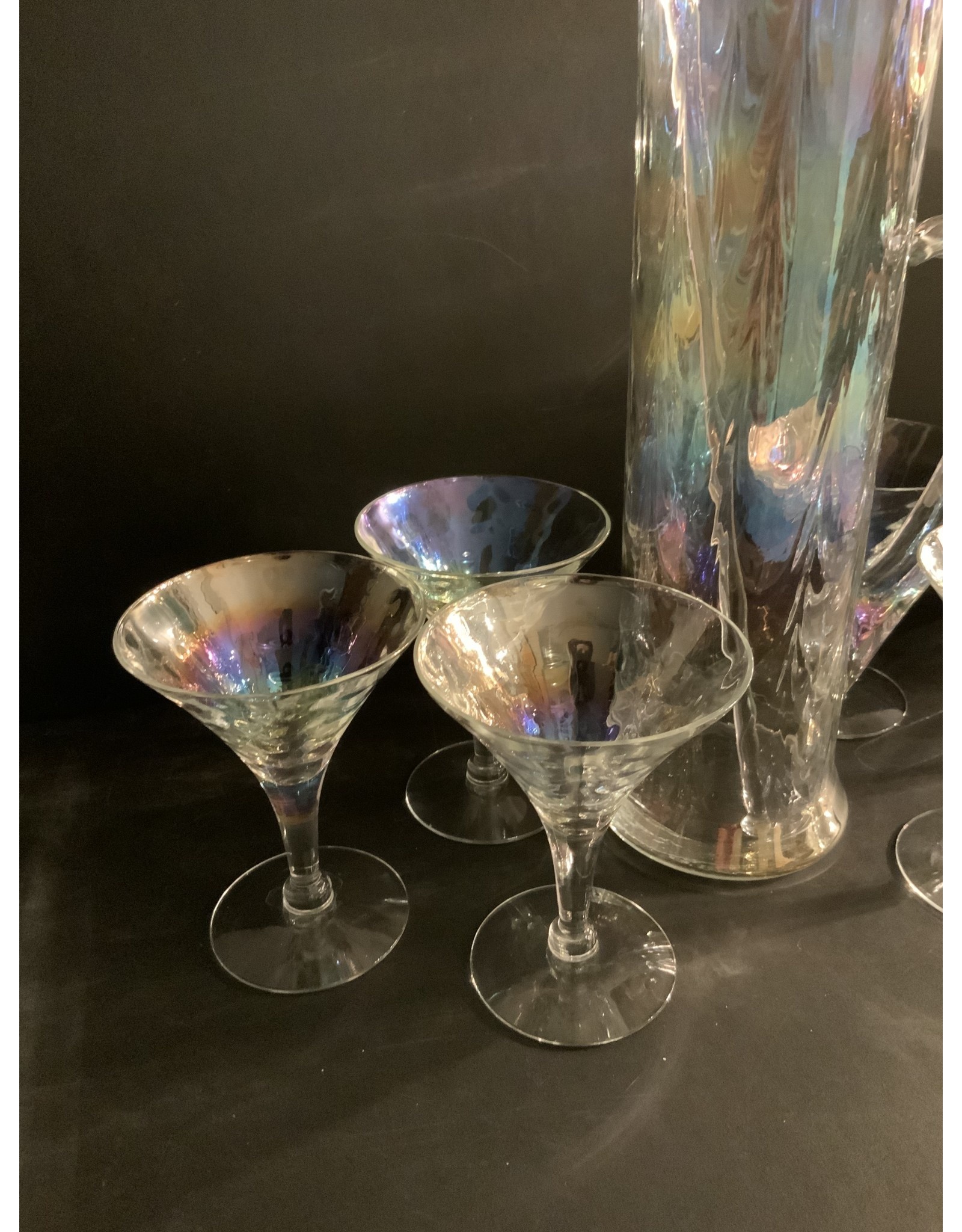 West Virginia Glass Draping Rainbow Iridescent Cocktail Pitcher Set