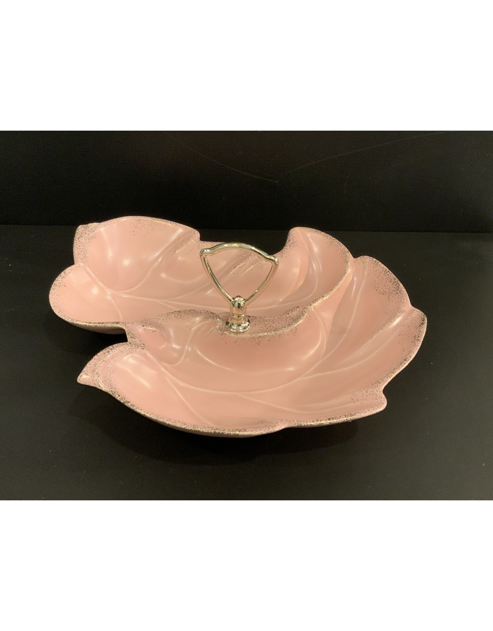 SPV 1950's Pink and Gold Ceramic Leaf Dish With Handle
