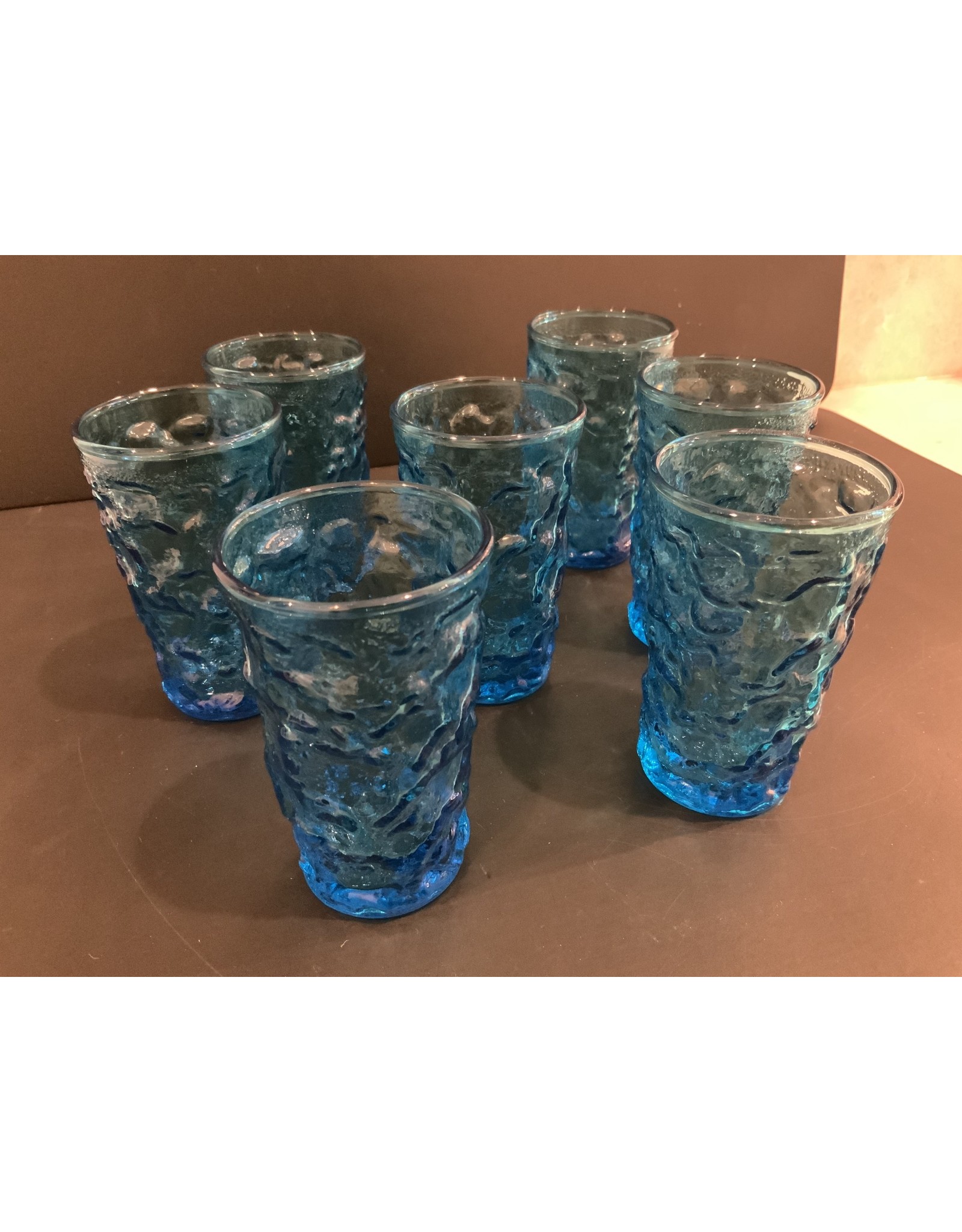 SPV Mid Century Modern Blue Ripple Textured set of 7 Glasses