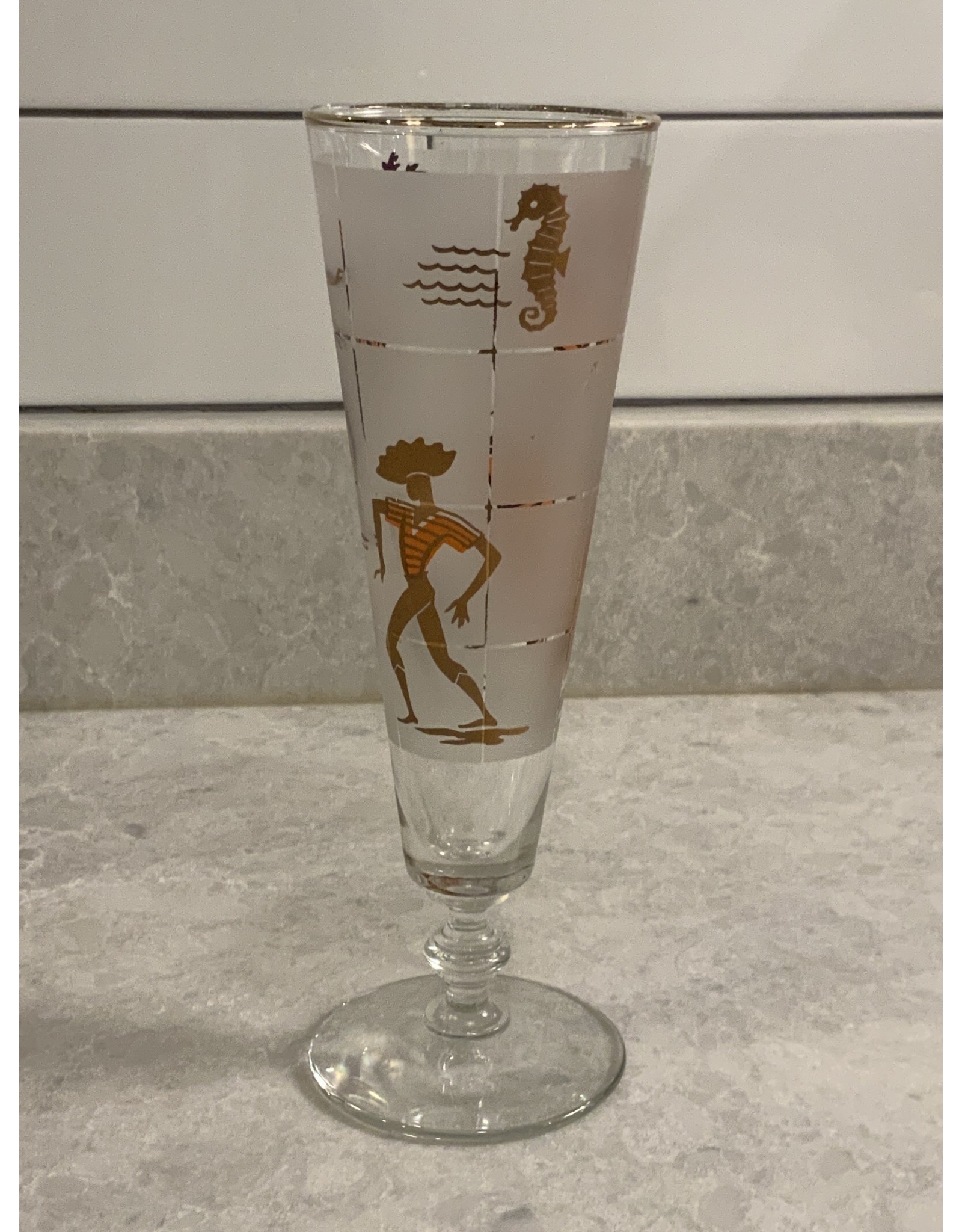 SPV Libbey MCM Caribbean Cruise Calypso Champagne Flutes Pilsner Glasses 4 Rare 1959