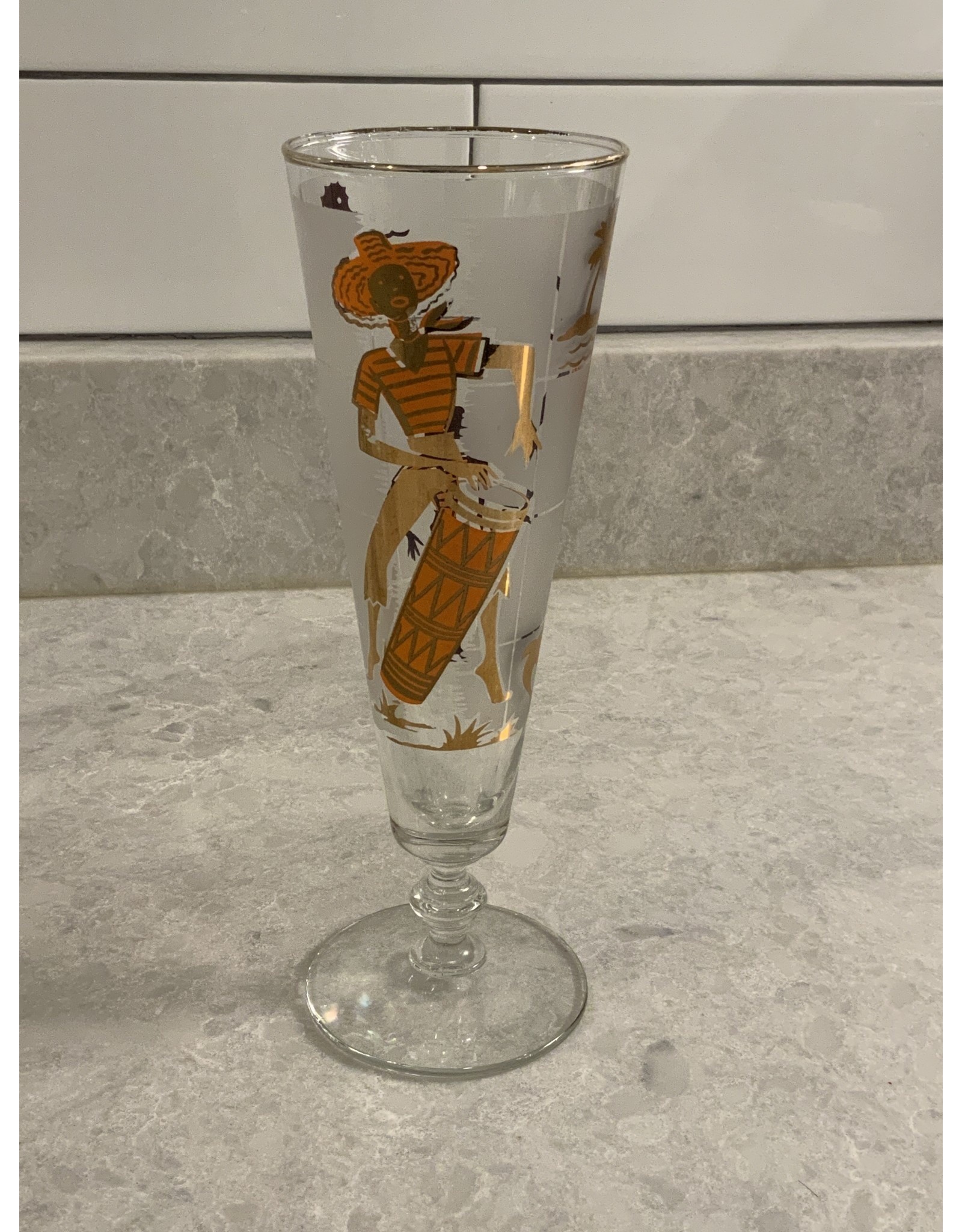 SPV Libbey MCM Caribbean Cruise Calypso Champagne Flutes Pilsner Glasses 4 Rare 1959