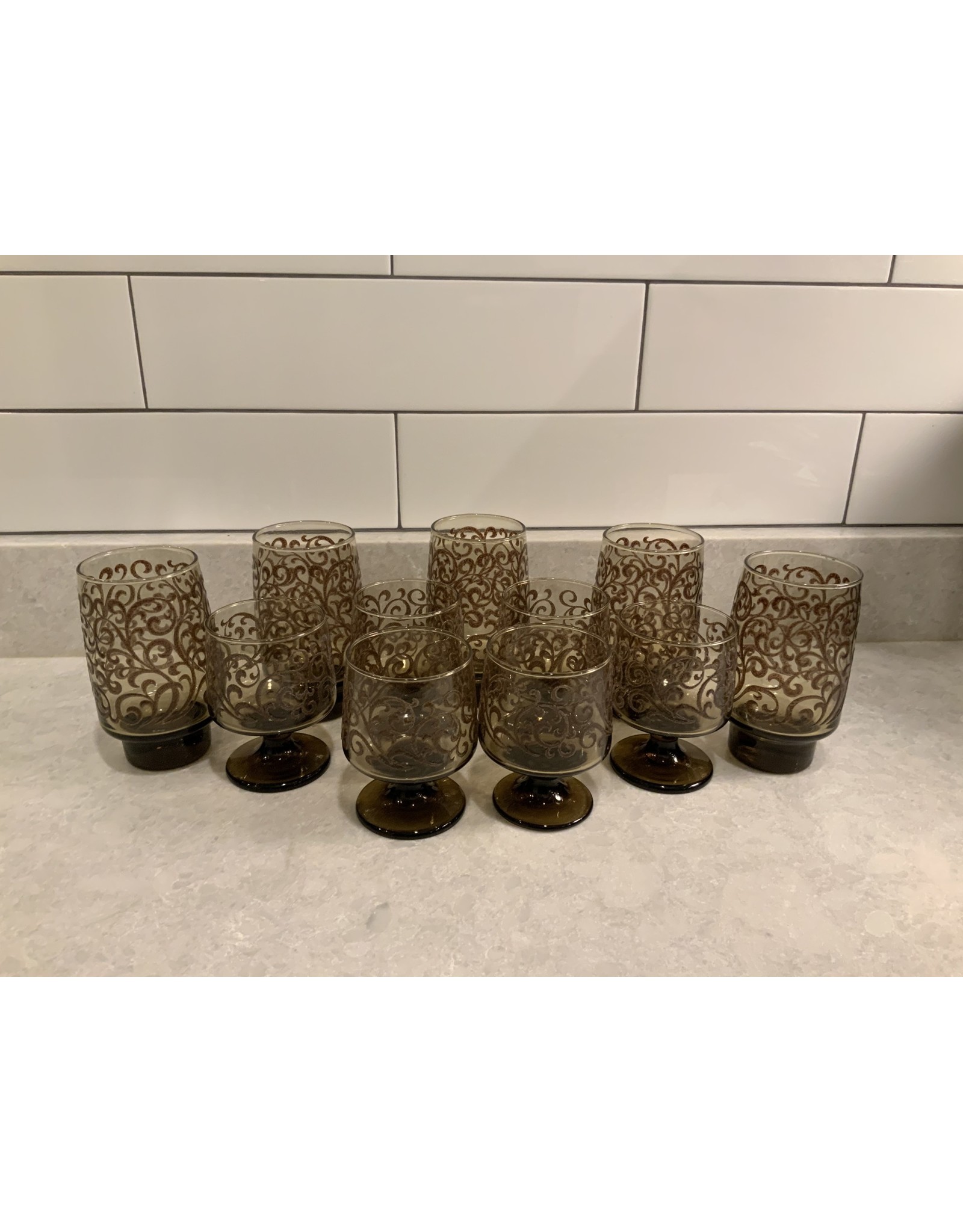 SPV Set of 11 Vintage Libbey Prado Glasses Tawny Brown 6 9.5oz Rocks & 5 Tumblers