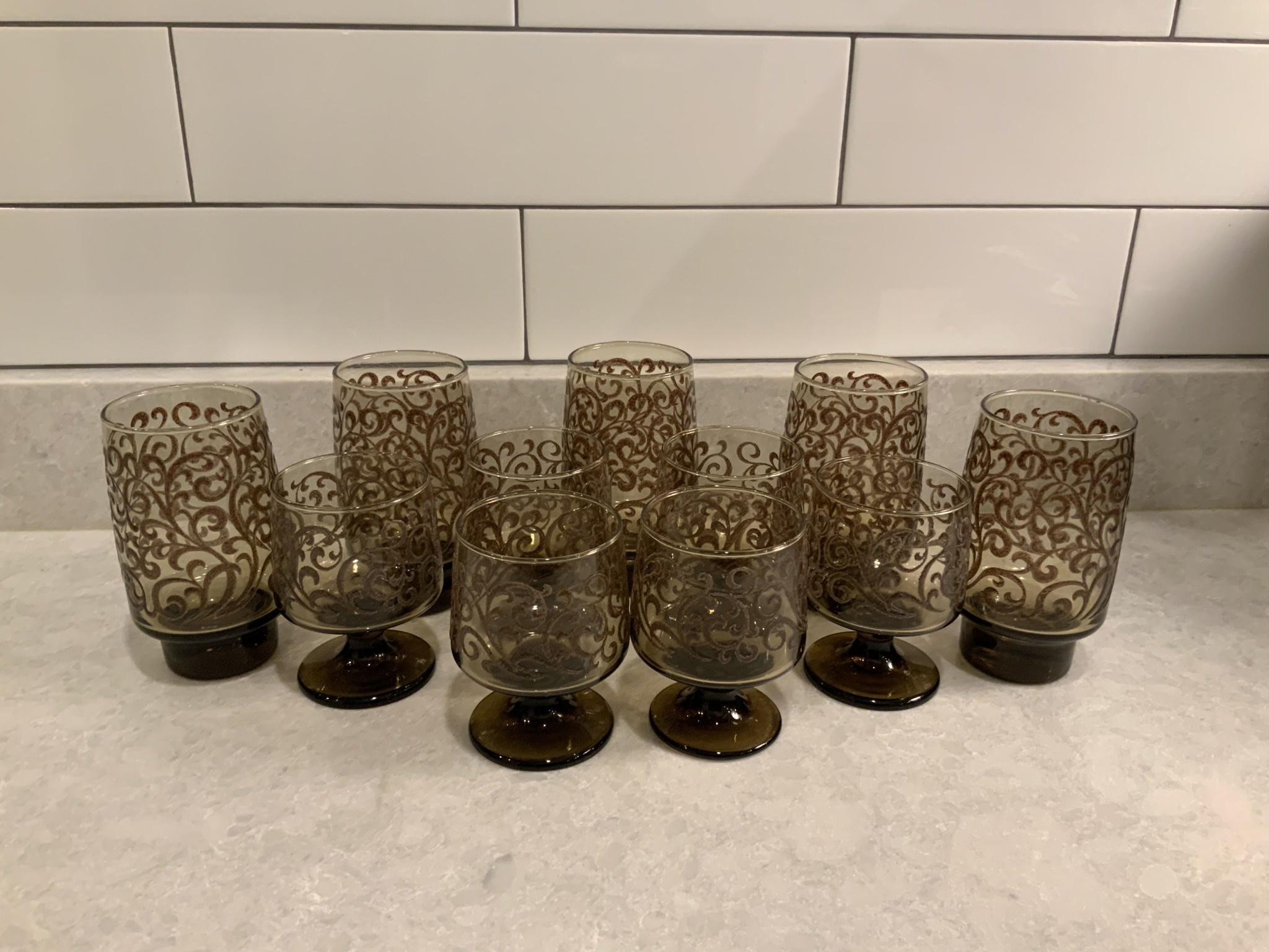 Set of 11 Vintage Libbey Prado Glasses Tawny Brown 6 9.5oz Rocks & 5