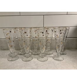 SPV Set of 8 Vintage Gold and White Royal Fern Libbey Party/Cocktail/Pilsner Glasses