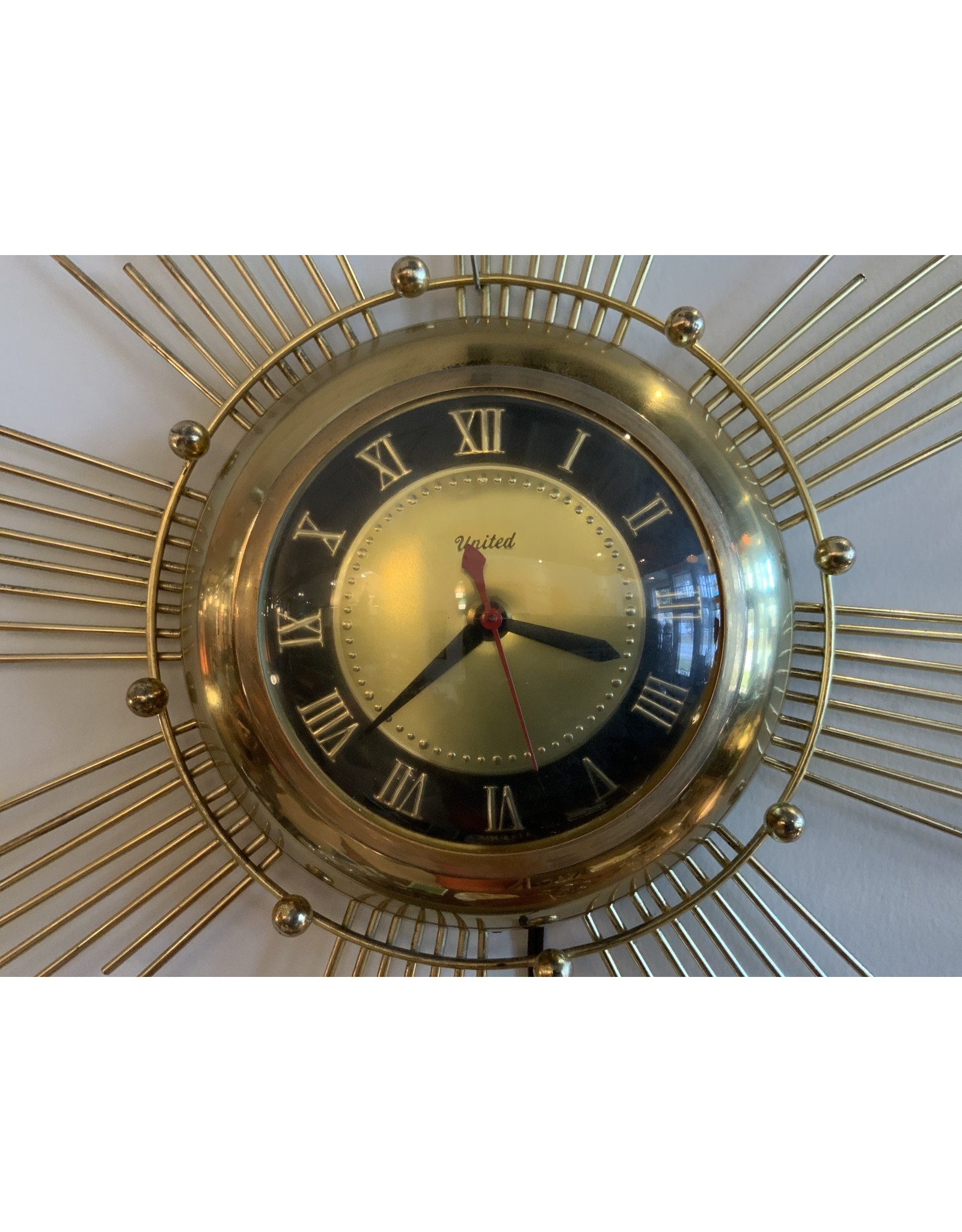 1950〜1960 UNITED Sunburst Clock 50s 60s Mid Century Sunburst Form Wall Clock by United C 1950/1960's