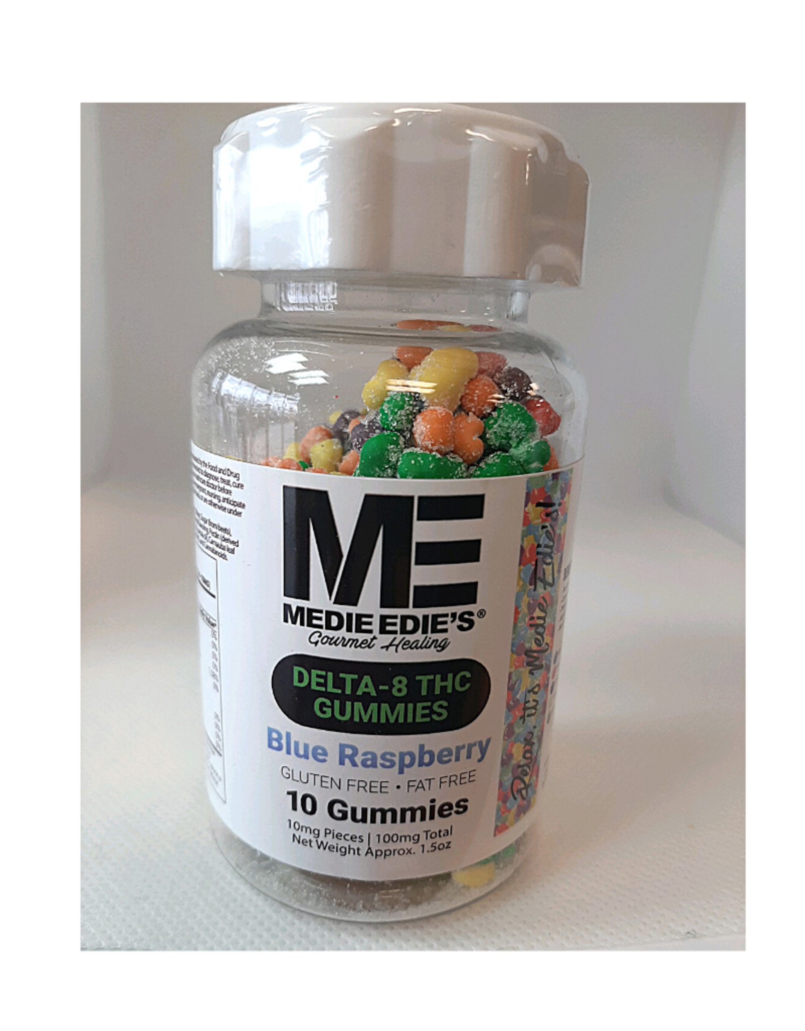 Medie Edies 10 ct Delta 8 Gummies Pebbled Blue Raspberry-10mg.100mg