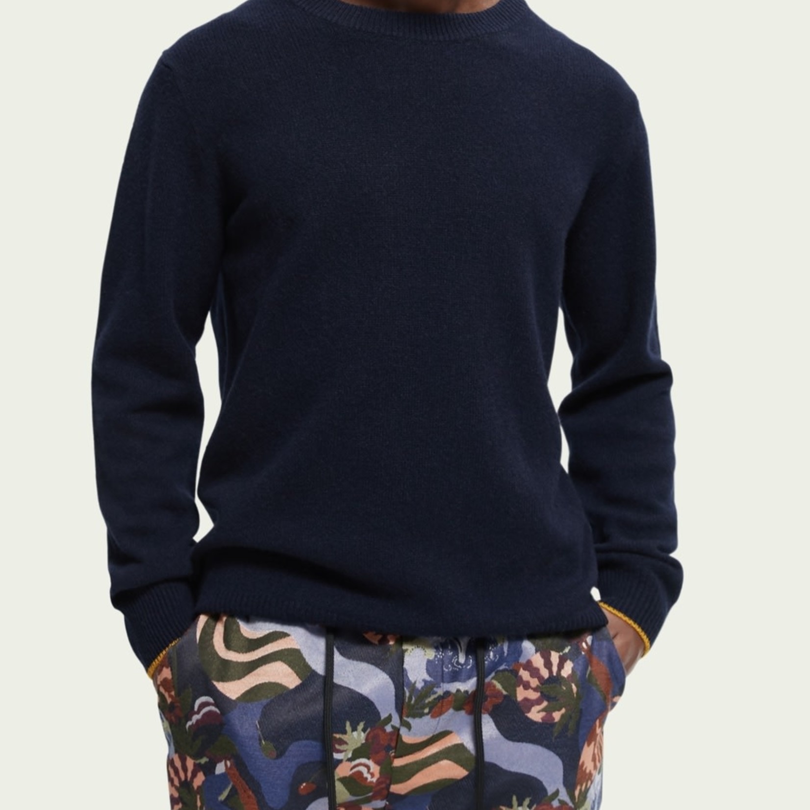Contrast Trimmed Cashmere Crewneck Sweater