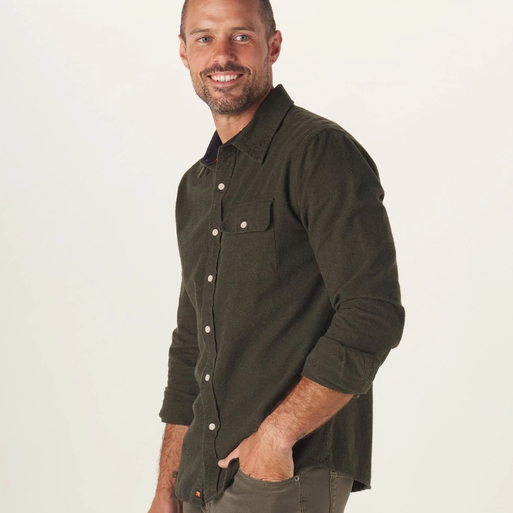 The Normal Brand Chamois Button Up Shirt Green
