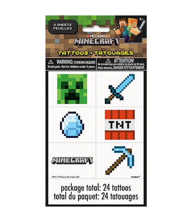UNIQUE INDUSTRIES INC Minecraft Tattoos - 24ct