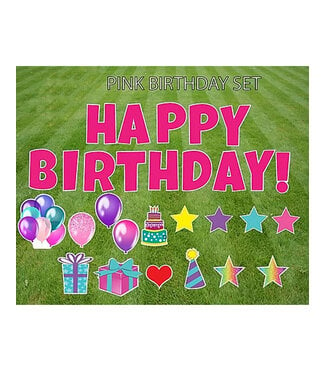 Rental Yard Card "Happy Birthday - Pink" - Store Pick Up ONLY