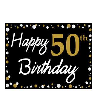 Happy 50th Birthday - Black, Gold & White Yard Sign