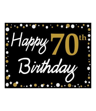 Happy 70th Birthday - Black, Gold & White Yard Sign
