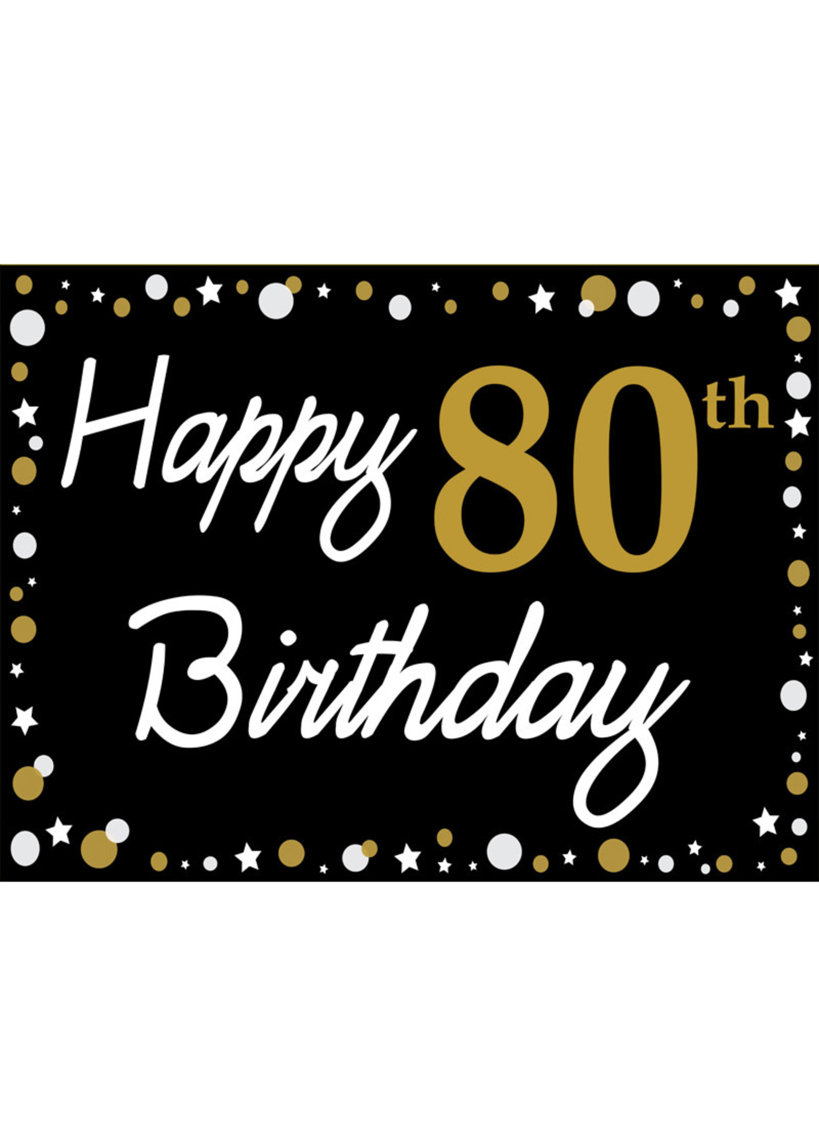 Happy 80th Birthday - Black, Gold & White Yard Sign - Party On!