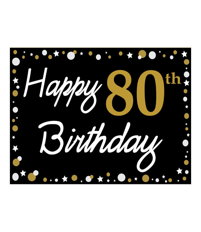 Happy 80th Birthday - Black, Gold & White Yard Sign