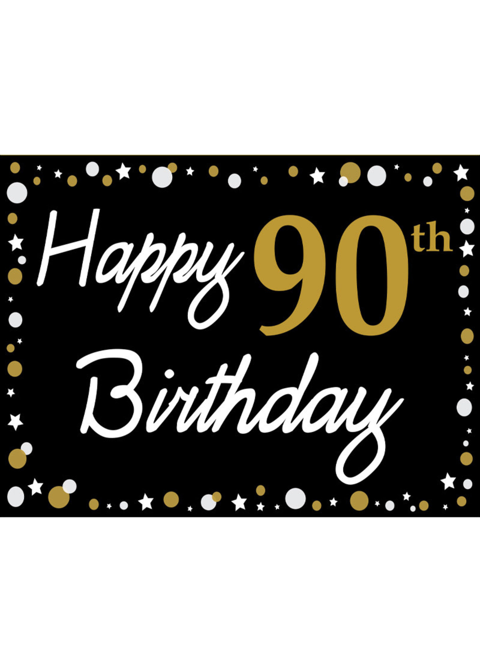 Happy 90th Birthday - Black, Gold & White Yard Sign - Party On!