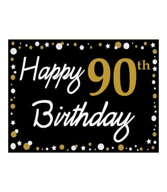 Happy 90th Birthday - Black, Gold & White Yard Sign