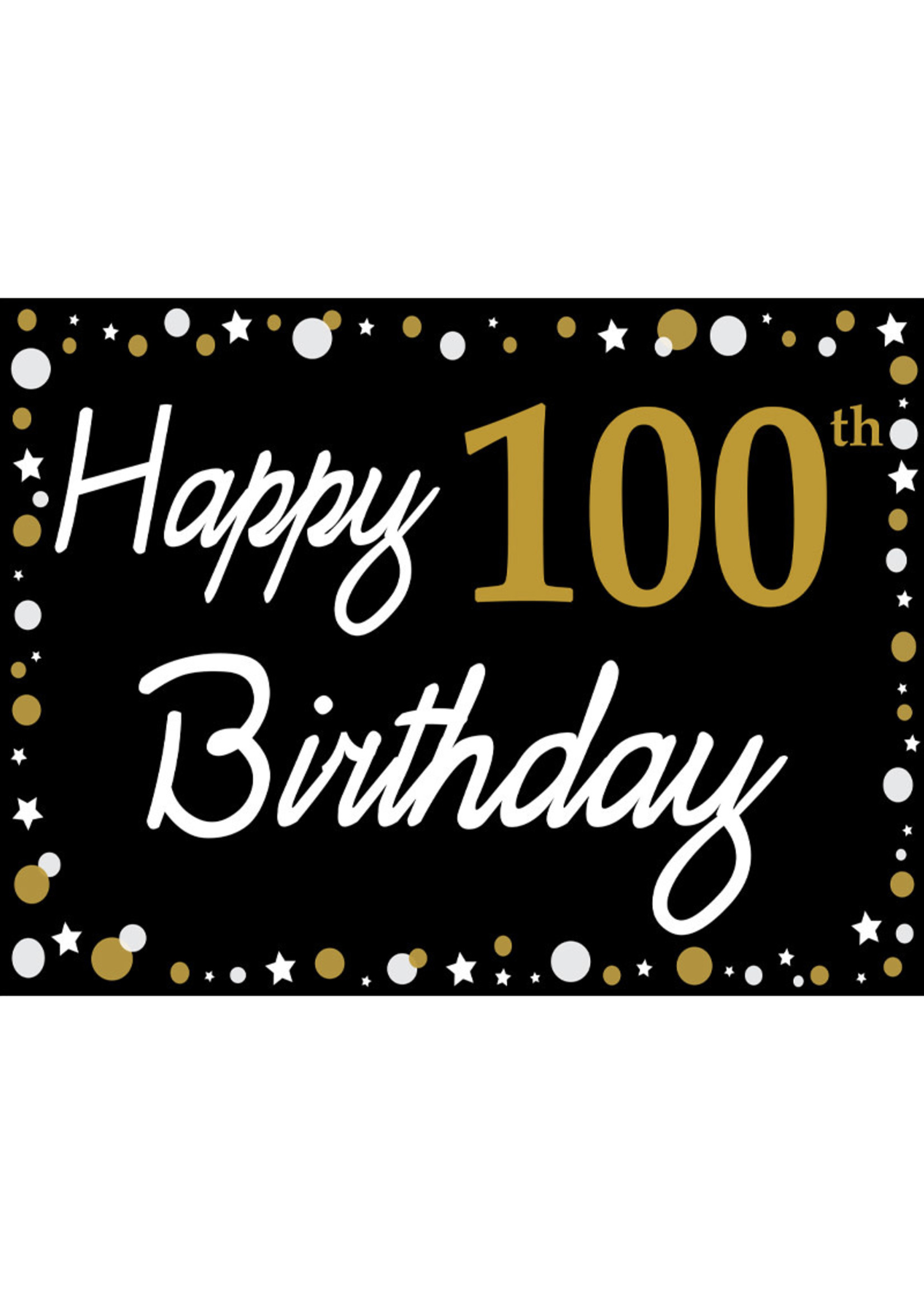 Happy 100th Birthday - Black, Gold & White Yard Sign - Party On!
