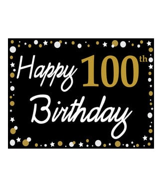 Happy 100th Birthday - Black, Gold & White Yard Sign