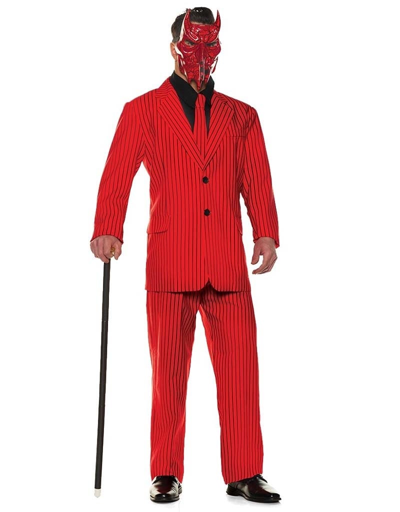 red pinstripe suit
