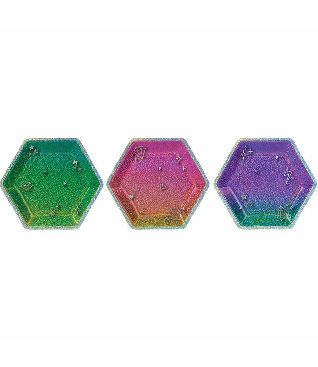 Sparkle 7" Prismatic Hexagonal Plate Assorted - 8ct