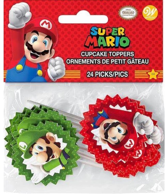 WILTON Super Mario Bros Fun Picks Cupcake Toppers, 24pk