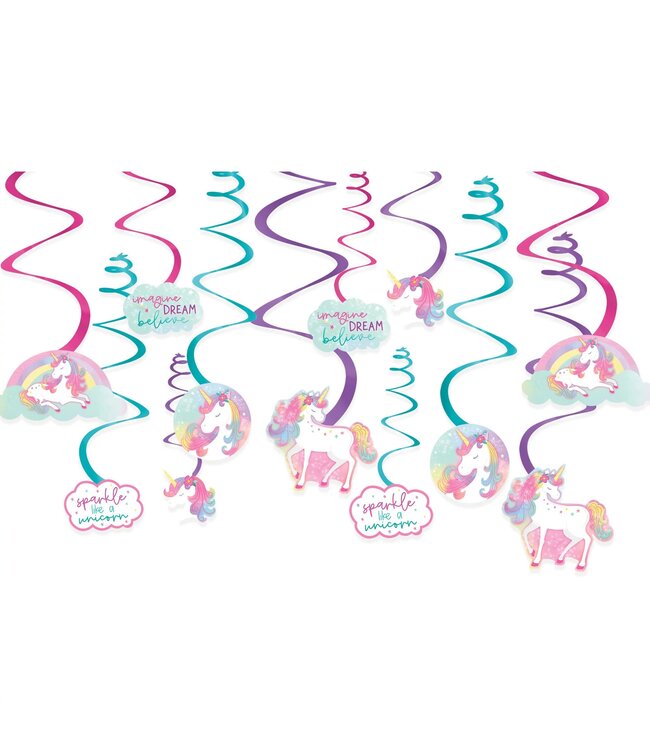 Enchanted Unicorn Foil Swirl Decorations - 12ct