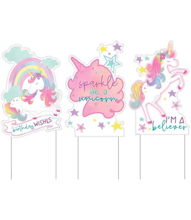 AMSCAN Enchanted Unicorn Birthday Corrugated Plastic Yard Sign Set