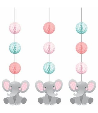 Creative Converting Enchanting Elephant Girl Hanging Decorations - 3ct