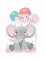 Creative Converting Enchanting Elephant Girl Invitations - 8ct